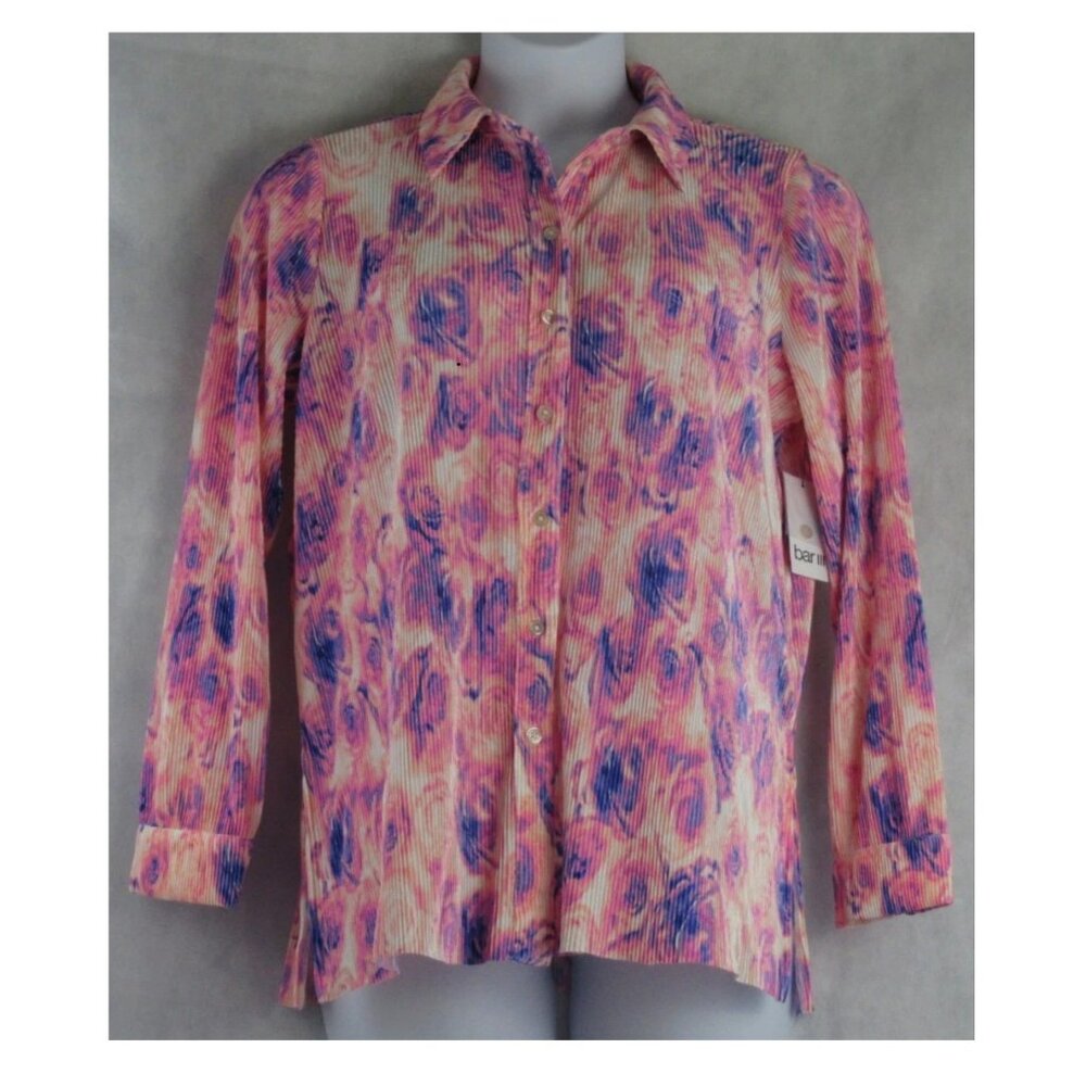 Bar III Women's 100% Polyester Crinkled Button-Front Shirt, Multi Floral, Medium